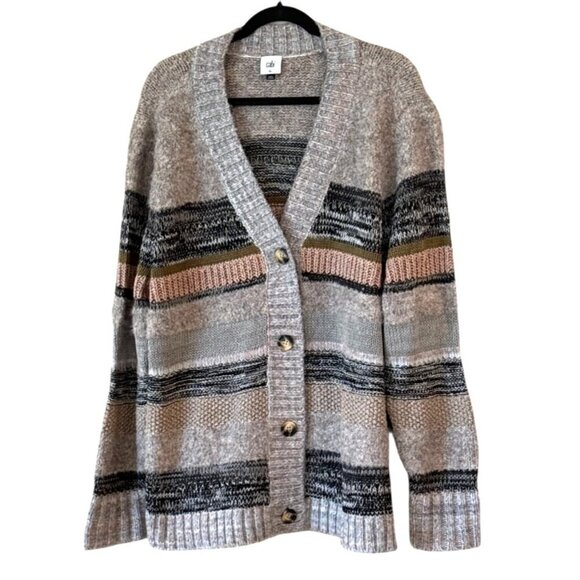 Cabi Women's Boyfriend Button V Neck Cardigan Black Tan Size XL - Picture 2 of 7